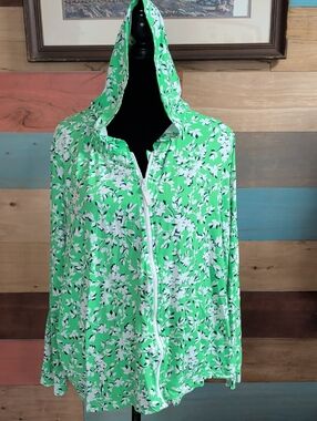 Draper James Green Floral Zip Hoodie Swim